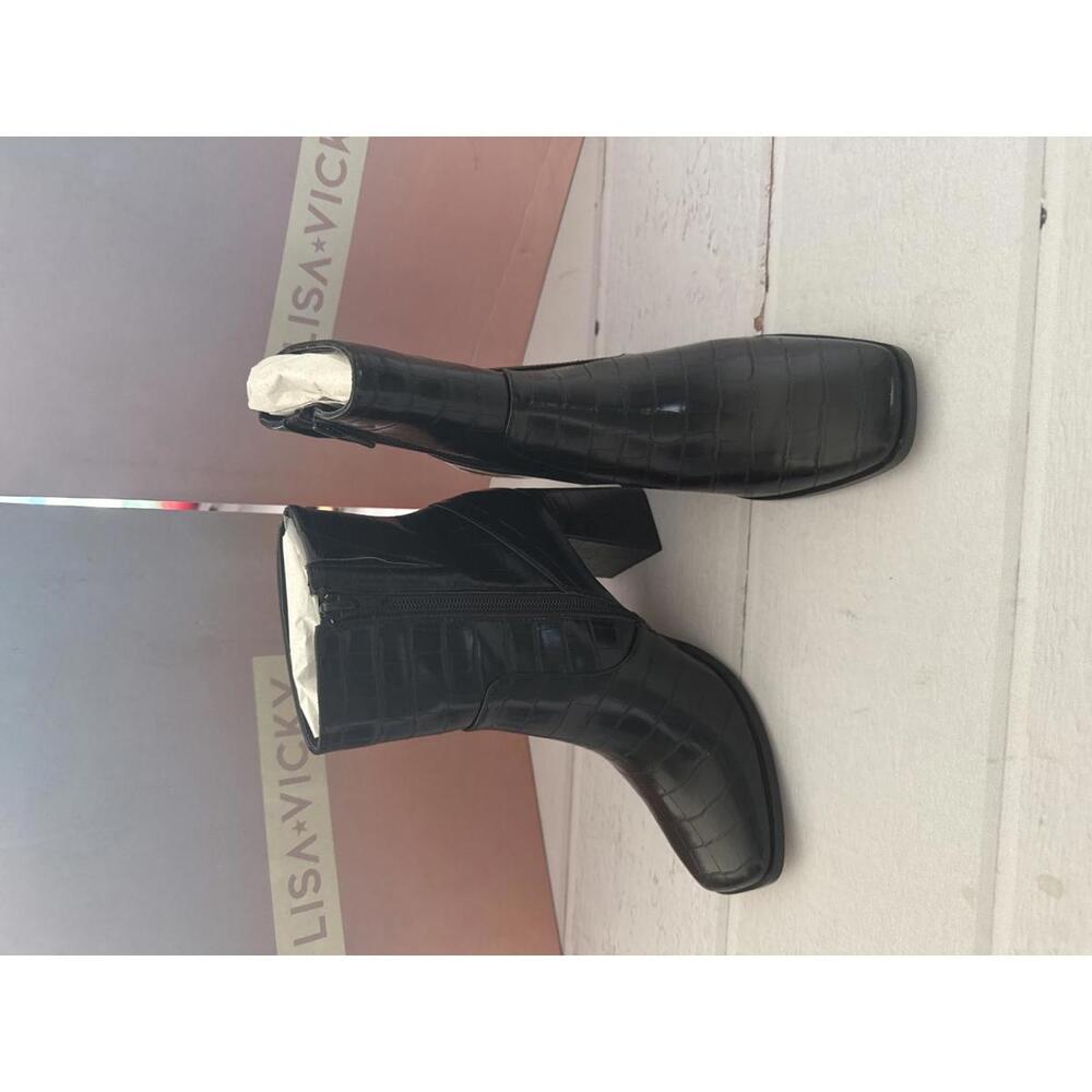 Lisa Vicky Black Croc-Embossed Heeled Ankle Boots
